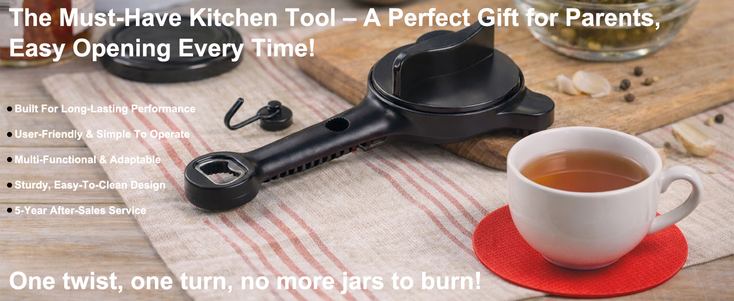 Jar Opener for Seniors, 4-in-1 Adjustable Lid Opener with Non-Slip Grip, Includes Magnetic Hook & Rubber Gripper, Suitable for Jars, Bottles and Beer Caps, Perfect for Arthritis and Weak Hands