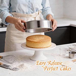 tifanso Set of 3 Stainless Steel Cake Pans - 8 Inch Round Layer Cake Baking Pan Molds, Stackable Even Heating Baking Set, Dishwasher Safe Bakeware Tins for Home Bakers, Birthday Party Wedding