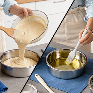 tifanso Set of 3 Stainless Steel Cake Pans - 8 Inch Round Layer Cake Baking Pan Molds, Stackable Even Heating Baking Set, Dishwasher Safe Bakeware Tins for Home Bakers, Birthday Party Wedding