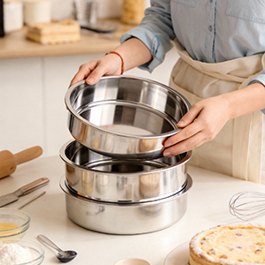 tifanso Set of 3 Stainless Steel Cake Pans - 8 Inch Round Layer Cake Baking Pan Molds, Stackable Even Heating Baking Set, Dishwasher Safe Bakeware Tins for Home Bakers, Birthday Party Wedding