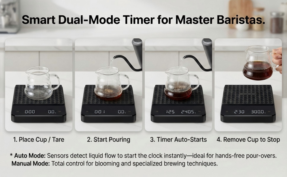 Coffee Scale with Timer 3kg/0.1g High Precision Digital Espresso Scale for Pour Over and Drip Coffee Large Gram Scale for Kitchen Baking and Jewelry with Rechargeable Battery and Silicone Mat