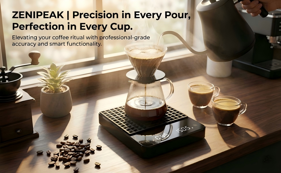 Coffee Scale with Timer 3kg/0.1g High Precision Digital Espresso Scale for Pour Over and Drip Coffee Large Gram Scale for Kitchen Baking and Jewelry with Rechargeable Battery and Silicone Mat