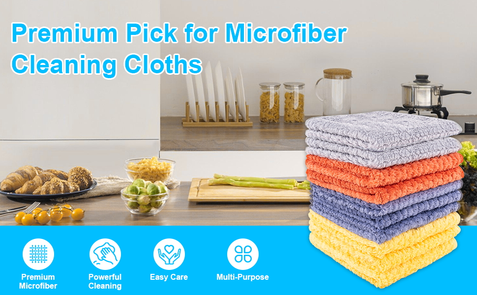 Microfiber Cleaning Cloth,10 Pack Cleaning Towels for Dish Drying Washing, 12