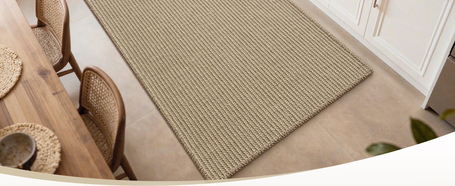 RESARE 100% Jute Kitchen Rugs Non Slip, 17