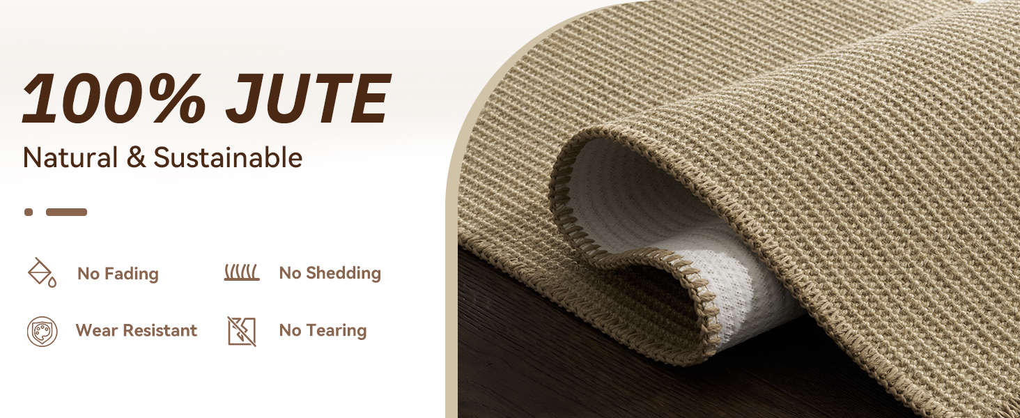 RESARE 100% Jute Kitchen Rugs Non Slip, 17