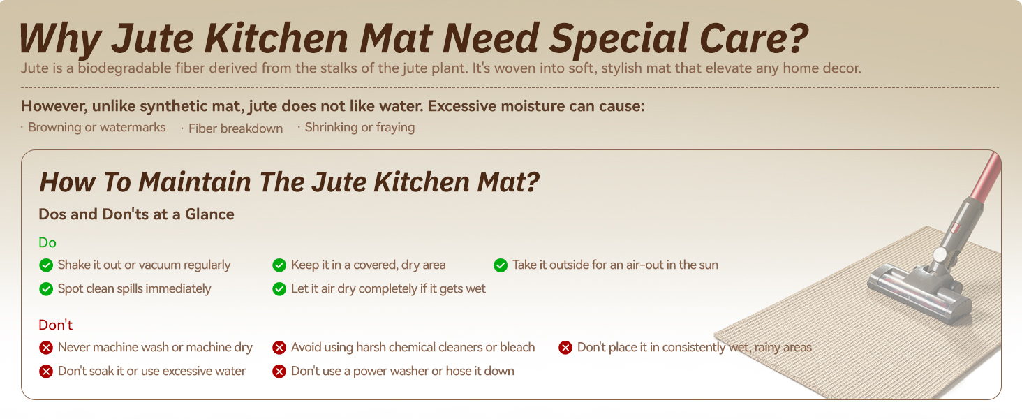 RESARE 100% Jute Kitchen Rugs Non Slip, 17