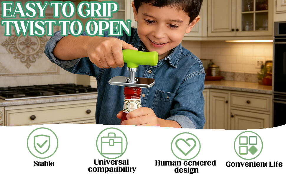 Cap Crack Jar Opener, Cap Crack Bottle Opener, Mutil Lid Opener, Non-slip Ergonomic Grip Bottle Opener for Weak Hands