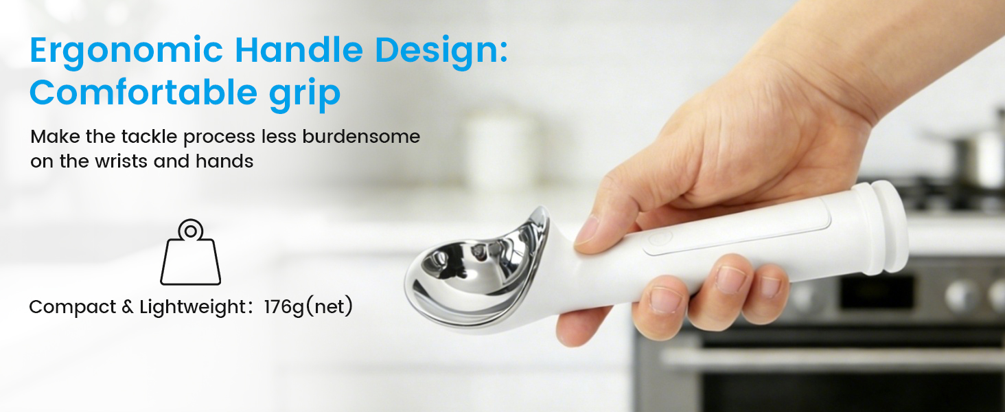 Heated Ice Cream Scoop Rechargeable, Electric Scooper for Hard Icecream, Warming Spoon with LED Display, Fast Charge, Easy To Clean - White