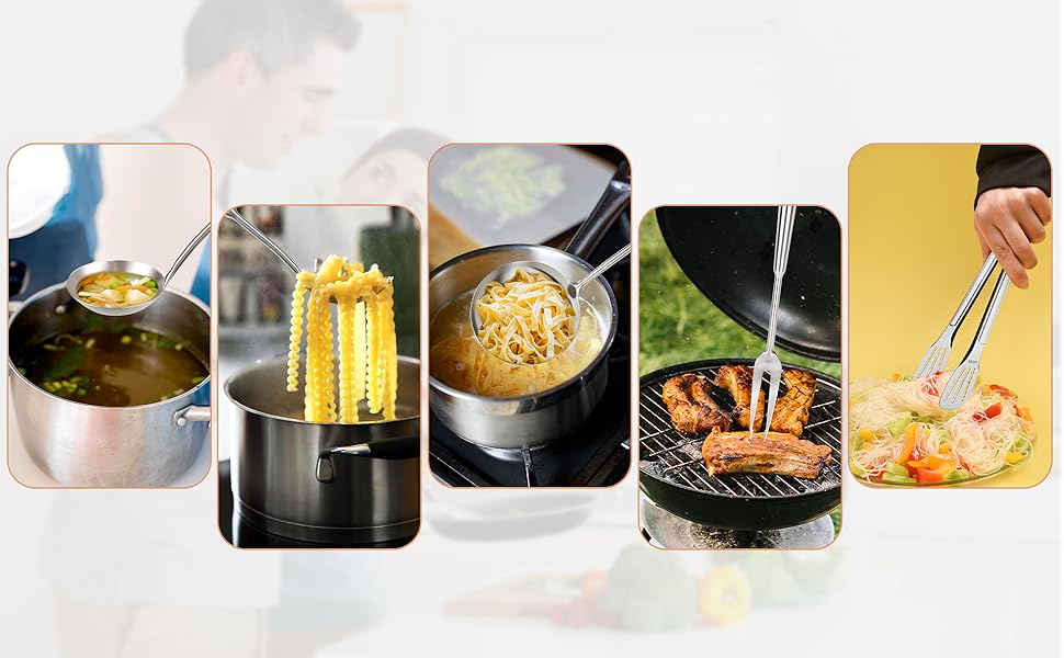 304 Stainless Steel Cooking Utensils Set, 16PCS Stainless Steel Kitchen Utensils Set, Metal Kitchen Utensils Set Include Meat Fork, Tongs, Turner, Soup Ladle, Dishwasher Safe