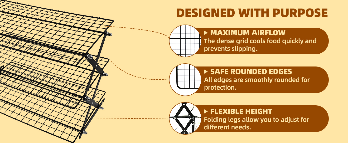 4 Tier Collapsible Cooling Rack with Adjustable 6 Setting Design stackable wire rack for baking sheet for Cookies Baking Gifts for Women (Black, 4-Tier)