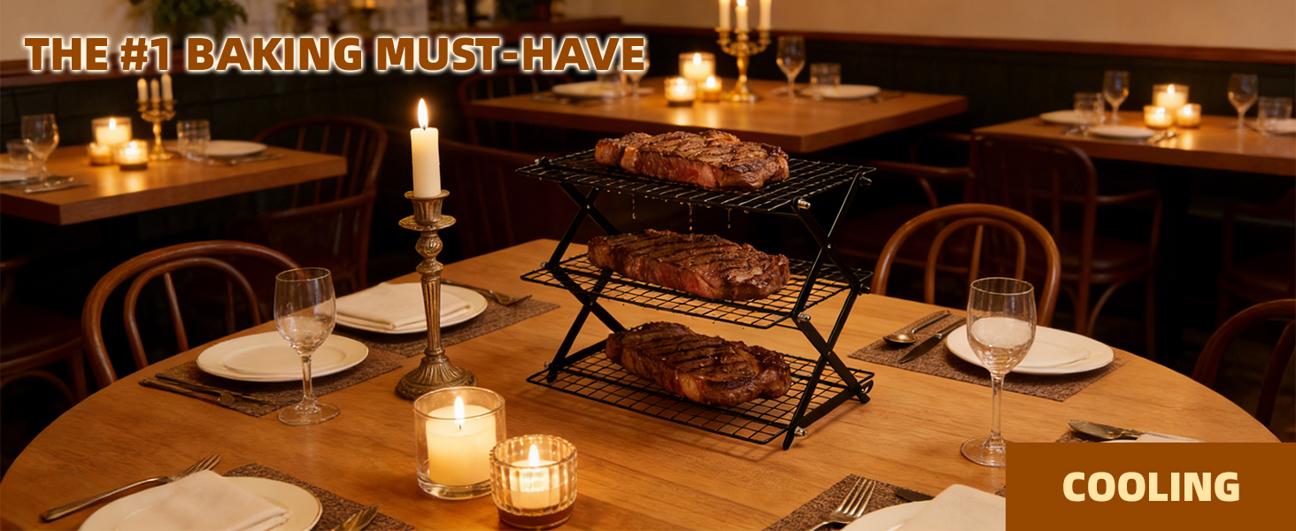 4 Tier Collapsible Cooling Rack with Adjustable 6 Setting Design stackable wire rack for baking sheet for Cookies Baking Gifts for Women (Black, 4-Tier)