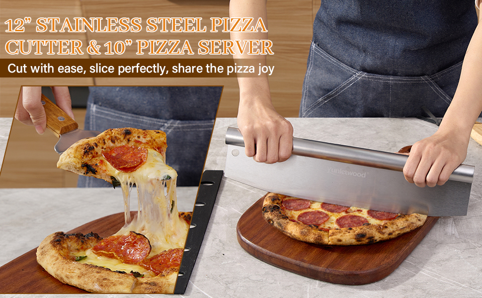Pizza Peel 12-Inch Aluminum Pizza Paddle & Spatula with Pizza Cutter Rocker, Foldable Wood Handle – Pizza Server for Baking Homemade Bread, Pastry & Dough, for Family Pizza Oven
