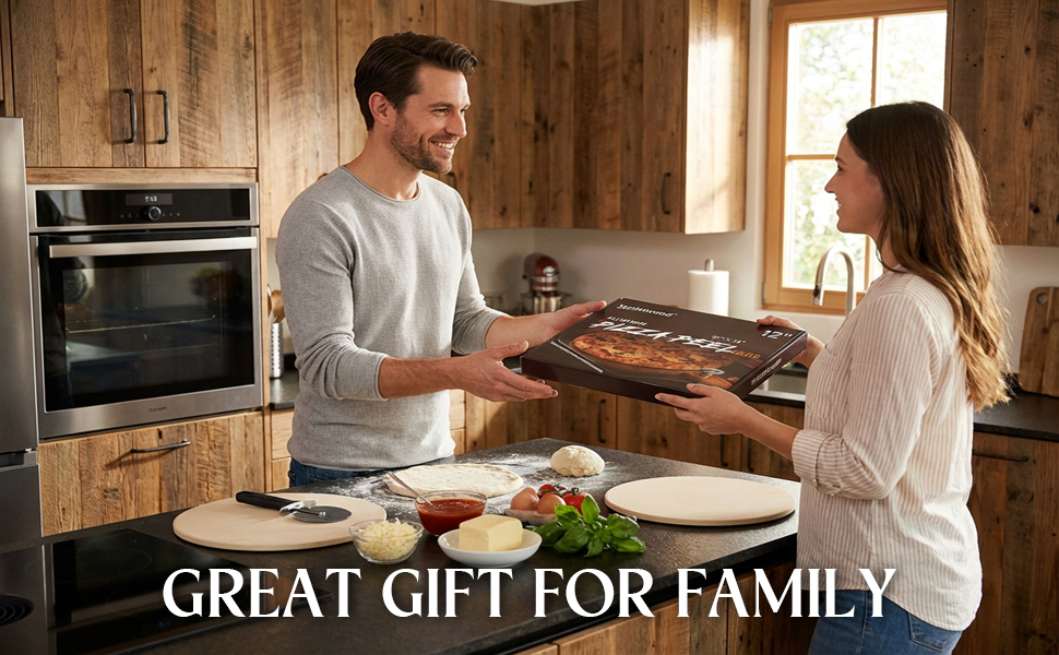 Pizza Peel 12-Inch Aluminum Pizza Paddle & Spatula with Pizza Cutter Rocker, Foldable Wood Handle – Pizza Server for Baking Homemade Bread, Pastry & Dough, for Family Pizza Oven