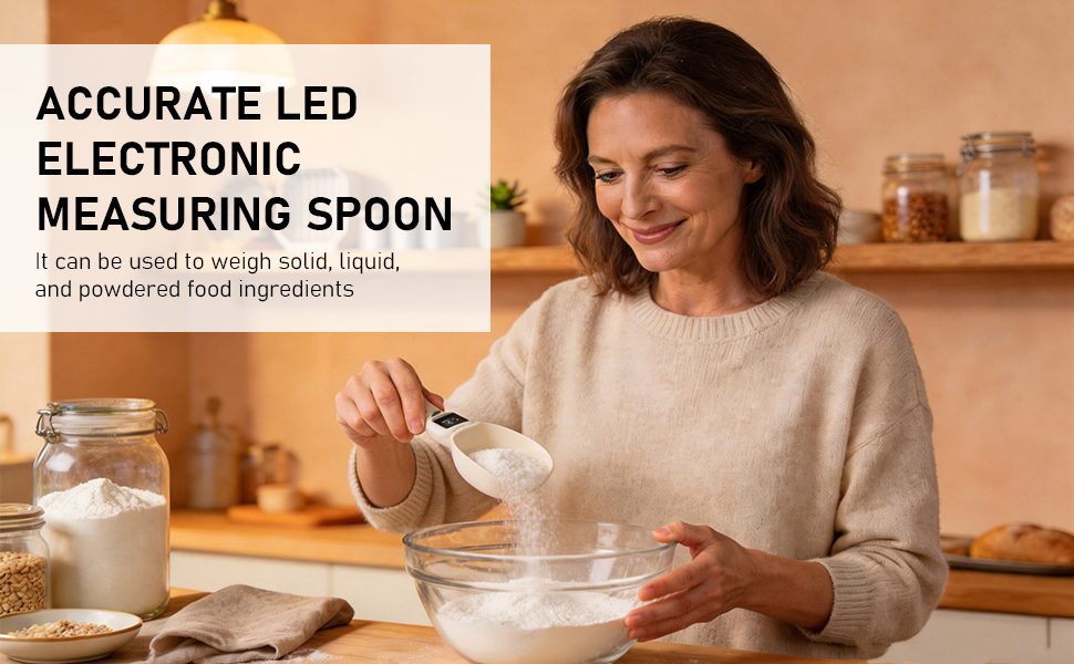 Digital Measuring Spoon Scale, Accurate Electronic Measuring Spoon with Conversion, Polygons Electric Measuring Spoon with LCD Display, for Weighing Baking Cooking