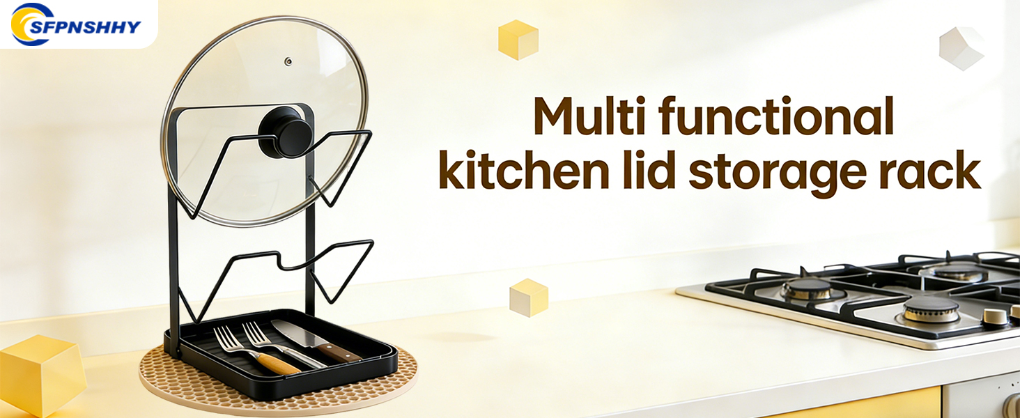 Kitchen Pot Lid Storage Rack, Versatile Pot Lid Holder, Pots Lids Organizer Rack With Removable Drip Tray, Stainless Steel Spoon Rest, Space-Saving Lid Rack, Suitable For Kitchen Utensil Storage