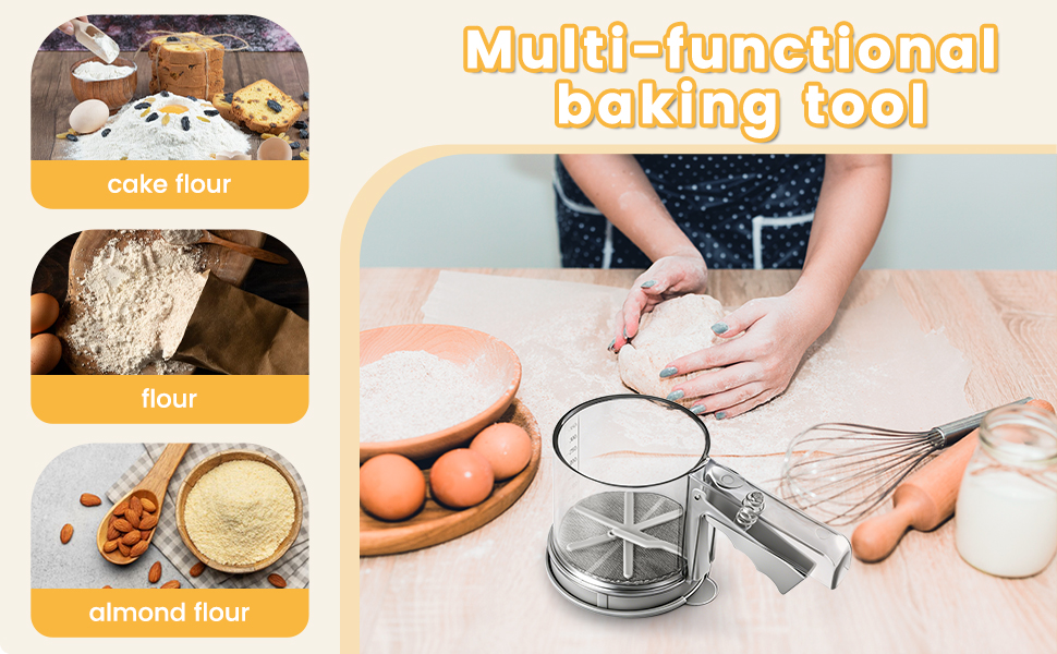 3 Cup Flour Sifter, Sifter for Baking Sifter Handheld Baking Sieve Food-Grade Double-Filter Stainless Steel Flour Sifter Non-Rust Sifter used for Rapid Screening of Flour Apricot Flour Sugar Powder