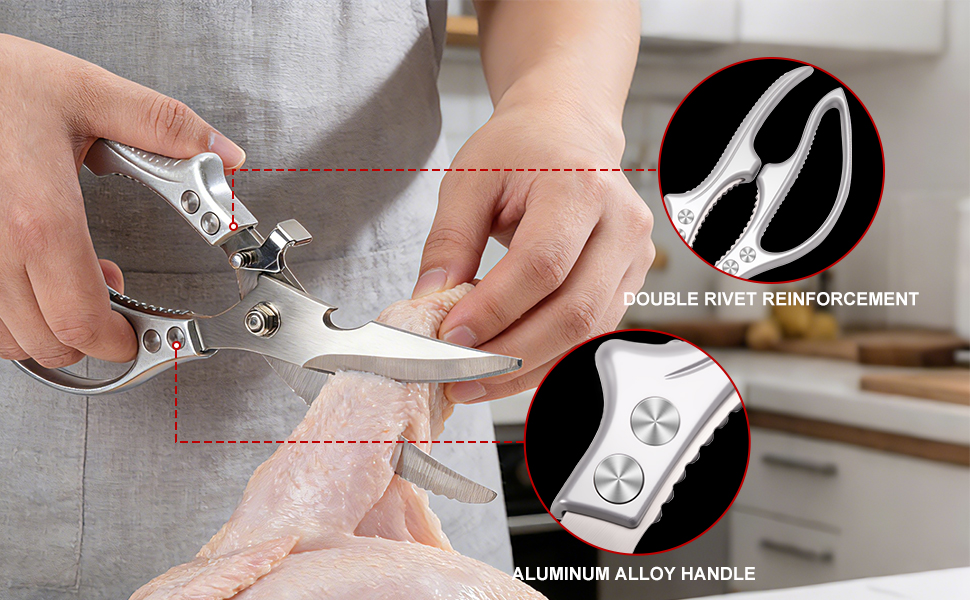 Kitchen Scissors for Food,Heavy Duty Poultry Shears with Non-Slip Handle & Safety Lock,All Purpose Stainless Steel Meat Scissors of Chicken,Fish