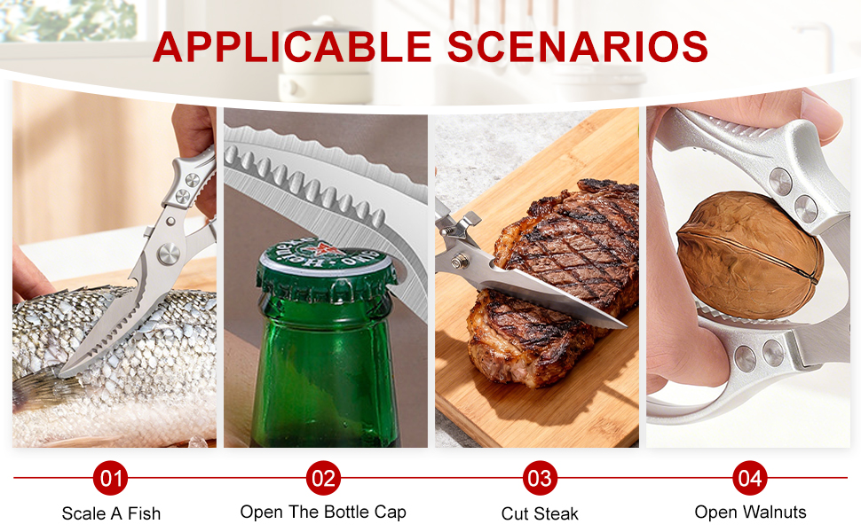 Kitchen Scissors for Food,Heavy Duty Poultry Shears with Non-Slip Handle & Safety Lock,All Purpose Stainless Steel Meat Scissors of Chicken,Fish