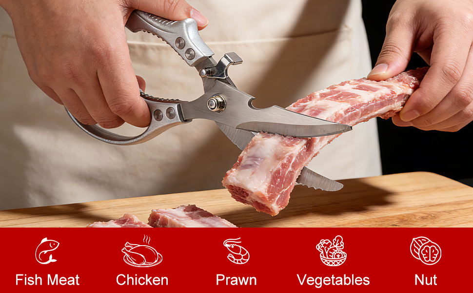 Kitchen Scissors for Food,Heavy Duty Poultry Shears with Non-Slip Handle & Safety Lock,All Purpose Stainless Steel Meat Scissors of Chicken,Fish