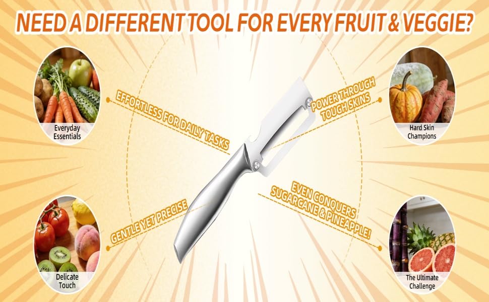 Multi-Functional Vegetable Peeler for Kitchen, Fruit Peeling Knife，stainless steel sharp blade with bottle opener, suitable for fruits and vegetables, pumpkin, sugar cane. (Stainless steel handle)