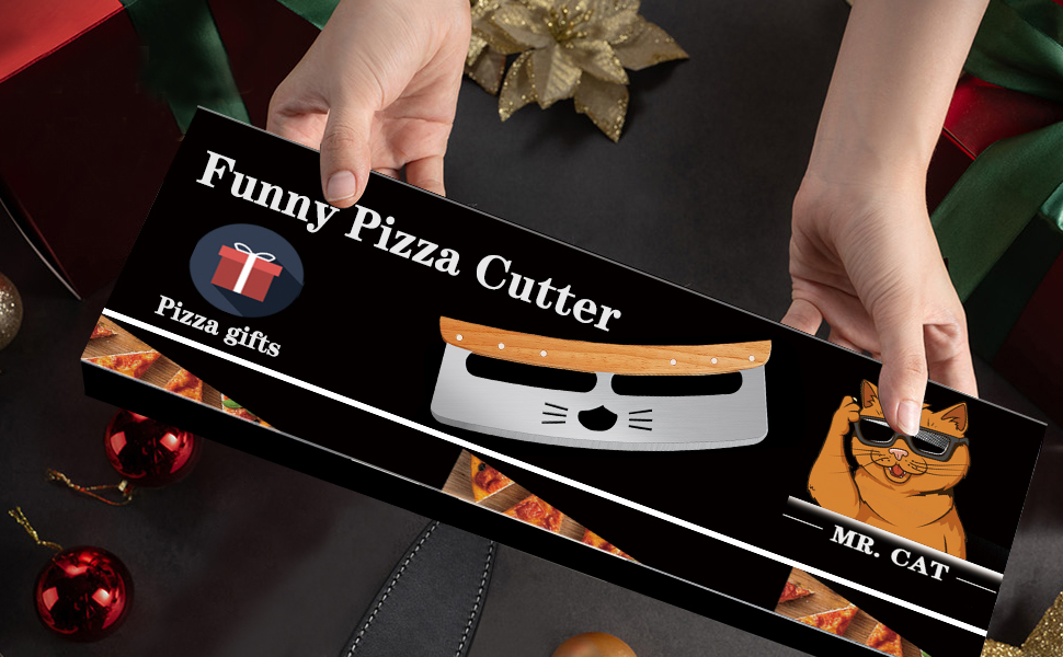 Pizza Cutter Rocker: 14-Inch, More Efficient than a Pizza Cutter Wheel - Fun Pizza Slicer Consists of Stainless Steel and Wooden Handle,Comes with Protective Blade Guard - Pizza Gifts for Men.