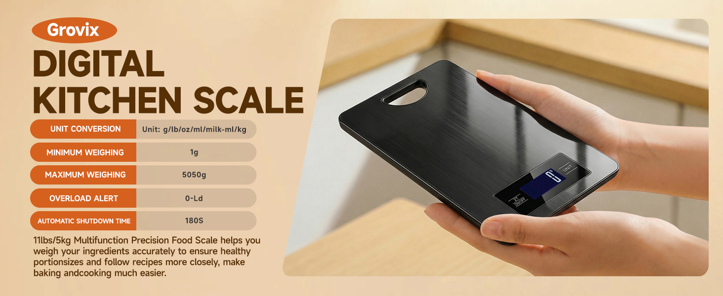 Digital Kitchen Scale & Food Weight Scale with Hang Loop, 11lb Baking Scale for Home and Kitchen. Precise Kitchen Scales Digital Weight Grams and Ounces, Digital Food Scale(Black)