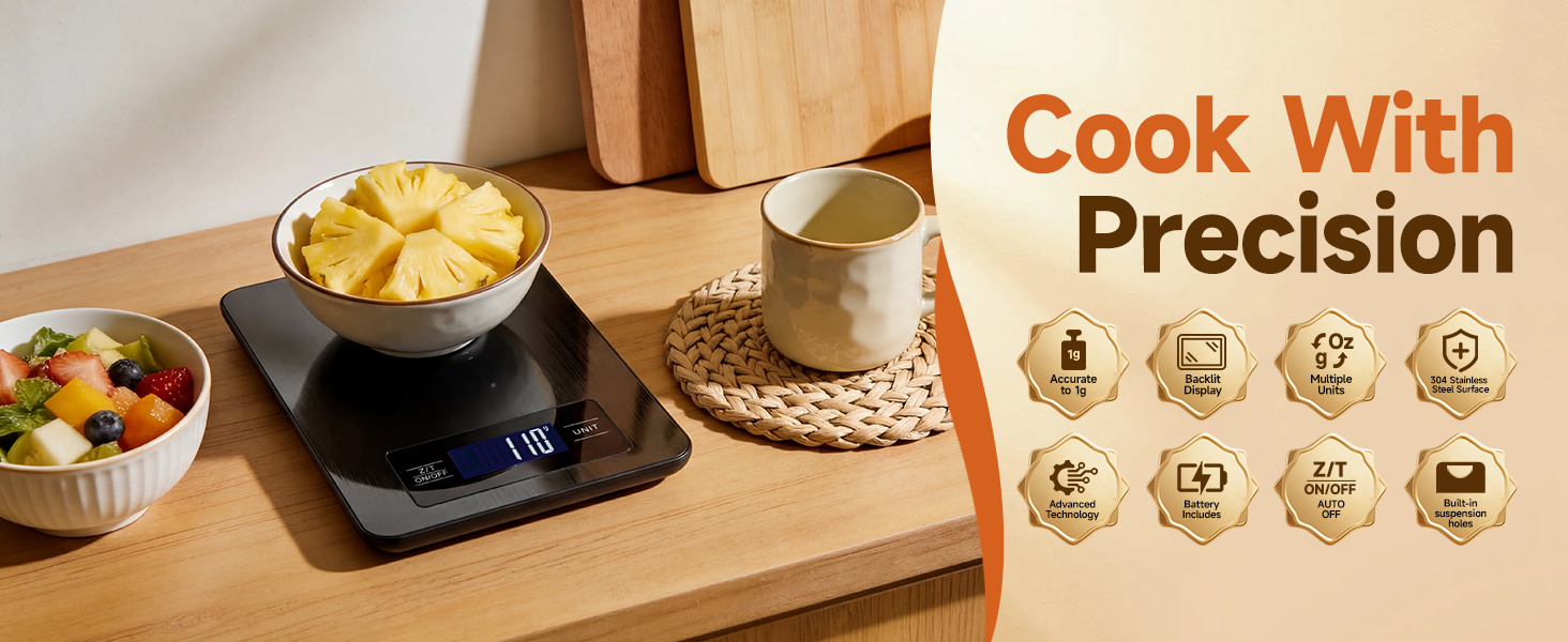 Digital Kitchen Scale & Food Weight Scale with Hang Loop, 11lb Baking Scale for Home and Kitchen. Precise Kitchen Scales Digital Weight Grams and Ounces, Digital Food Scale(Black)