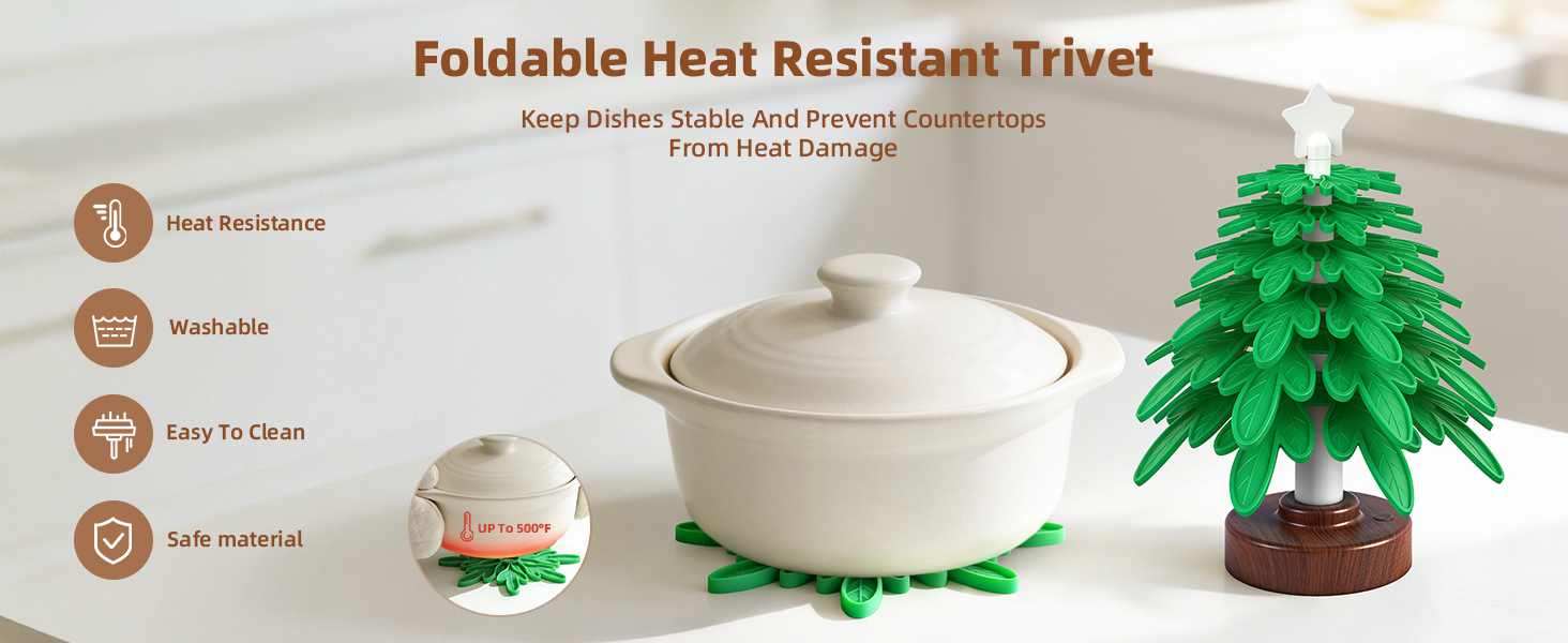 Silicone trivet tree Placemats, Tree Trivet Set-6pcs Trivets for HotDishes with Stand, Wooden-Style Tree Trivet Look, Non-Slip Washable Trivet, Trivets with RGB Light, Tree Pot Holder for Various dish