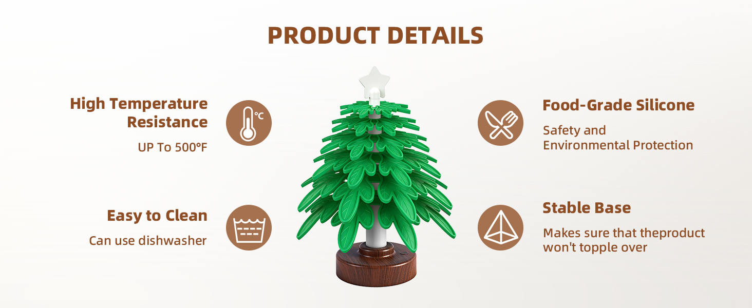 Silicone trivet tree Placemats, Tree Trivet Set-6pcs Trivets for HotDishes with Stand, Wooden-Style Tree Trivet Look, Non-Slip Washable Trivet, Trivets with RGB Light, Tree Pot Holder for Various dish