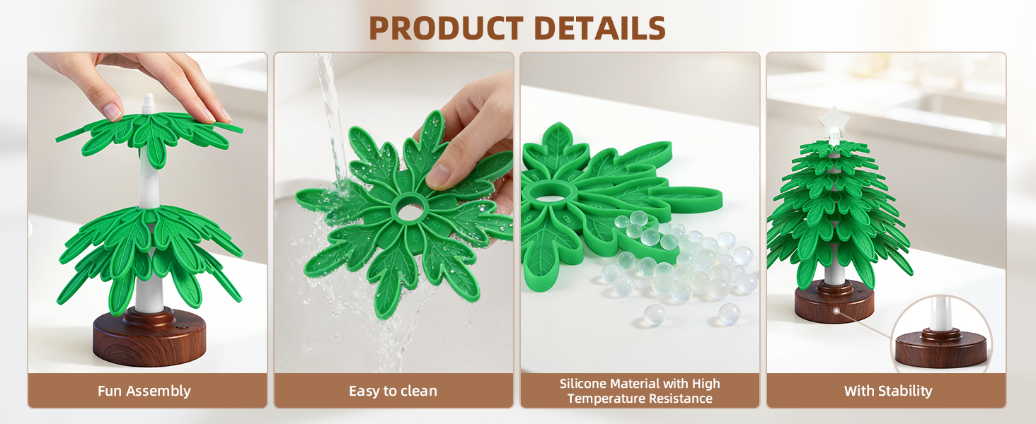 Silicone trivet tree Placemats, Tree Trivet Set-6pcs Trivets for HotDishes with Stand, Wooden-Style Tree Trivet Look, Non-Slip Washable Trivet, Trivets with RGB Light, Tree Pot Holder for Various dish