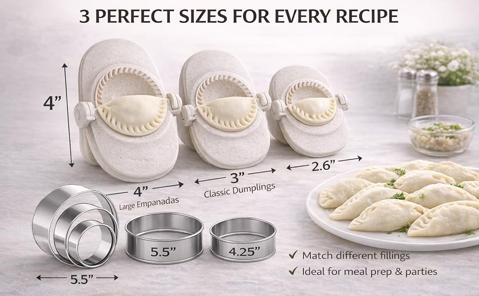 Dumpling Maker Set with Dough Cutter, Easy One-Press Dumpling & Pastry Press Mold for Home Cooking, No Leaking, Secure Seal, 3 Sizes (4