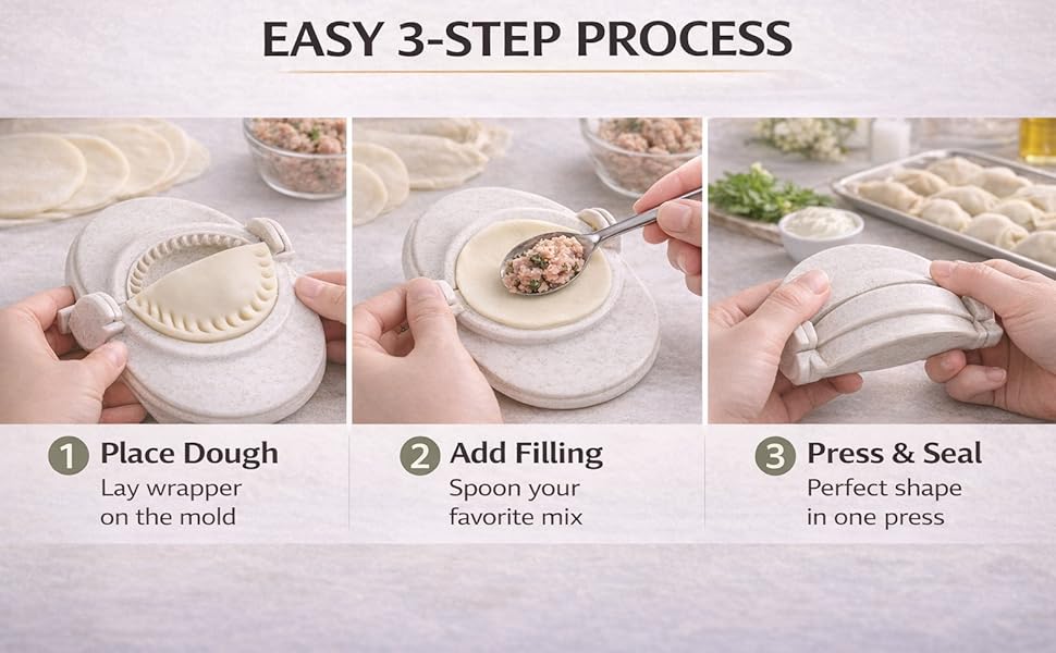 Dumpling Maker Set with Dough Cutter, Easy One-Press Dumpling & Pastry Press Mold for Home Cooking, No Leaking, Secure Seal, 3 Sizes (4