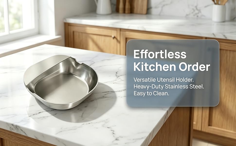 Stainless Steel Spoon Rest for Kitchen Counter & Stove Top, Multipurpose Kitchen Utensil Holder, Easy to Clean Kitchen Accessories, Heavy Duty Holder for Ladles, Tongs, Spatula, Chopsticks