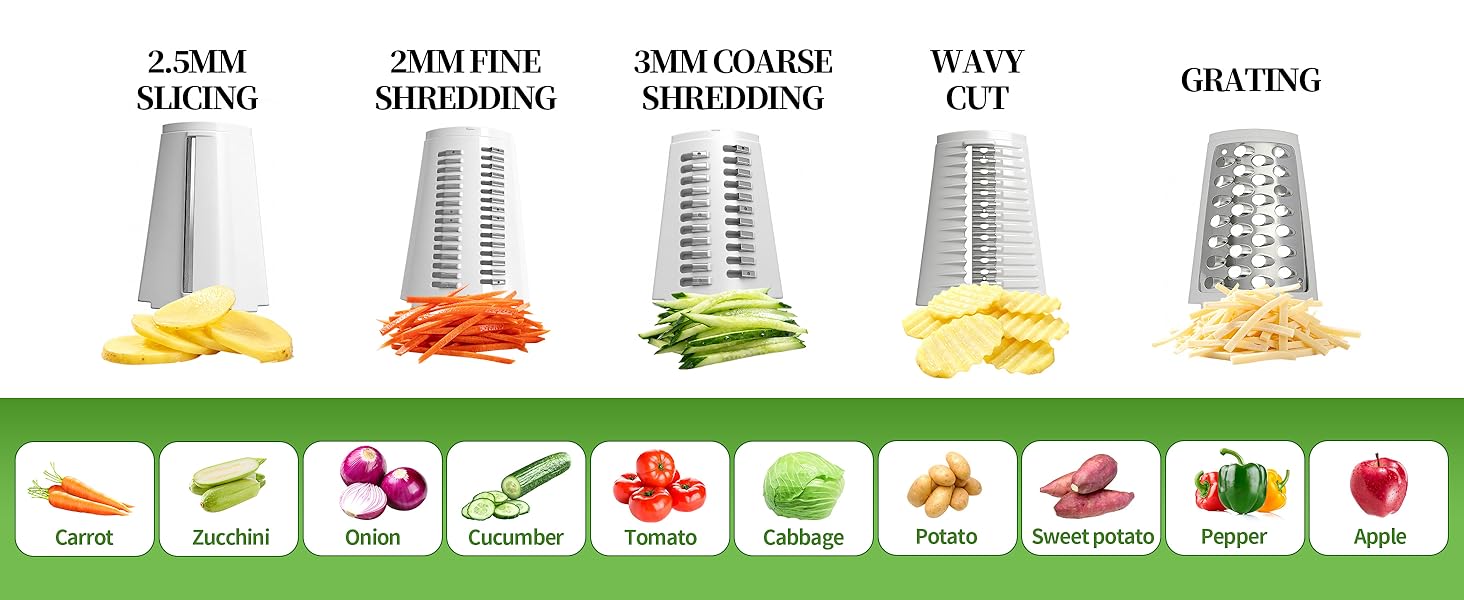 Cheese Grater Hand Crank with Integrated Storage Room, 5 Blades Cheese Grater Rotary with Handle, Potato Shredder, Kitchen Shredder for Vegetable, Fruit, Nut, Non-Slip Suction Base