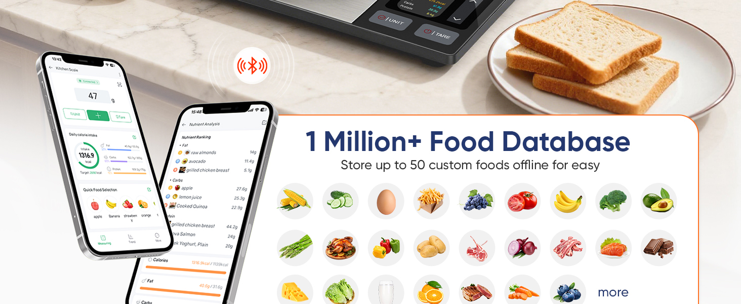Smart Food Scale with Nutritional Calculator, Free APP with 24 Nutrients Tracking, Calorie, Macro, Premium Stainless Steel Digital Food Scale for Meal Prep Weight Loss, Grams/Ounces, 11lb Capacity