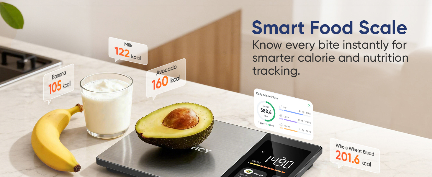 Smart Food Scale with Nutritional Calculator, Free APP with 24 Nutrients Tracking, Calorie, Macro, Premium Stainless Steel Digital Food Scale for Meal Prep Weight Loss, Grams/Ounces, 11lb Capacity