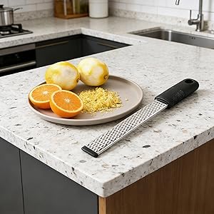Stainless Steel Lemon Zester Grater with Handle, 12 Inch, Food Grade Kitchen Tool for Cheese, Garlic, Ginger, Chocolate, Citrus