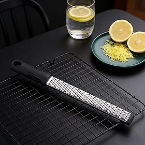 Stainless Steel Lemon Zester Grater with Handle, 12 Inch, Food Grade Kitchen Tool for Cheese, Garlic, Ginger, Chocolate, Citrus
