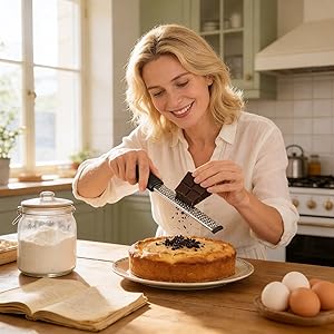 Stainless Steel Lemon Zester Grater with Handle, 12 Inch, Food Grade Kitchen Tool for Cheese, Garlic, Ginger, Chocolate, Citrus