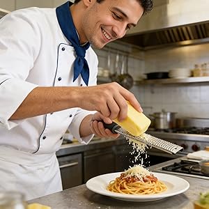 Stainless Steel Lemon Zester Grater with Handle, 12 Inch, Food Grade Kitchen Tool for Cheese, Garlic, Ginger, Chocolate, Citrus