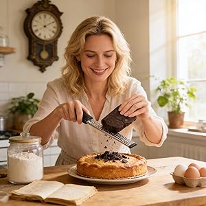 Stainless Steel Lemon Zester Grater with Handle, 12 Inch, Food Grade Kitchen Tool for Cheese, Garlic, Ginger, Chocolate, Citrus