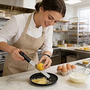 Stainless Steel Lemon Zester Grater with Handle, 12 Inch, Food Grade Kitchen Tool for Cheese, Garlic, Ginger, Chocolate, Citrus