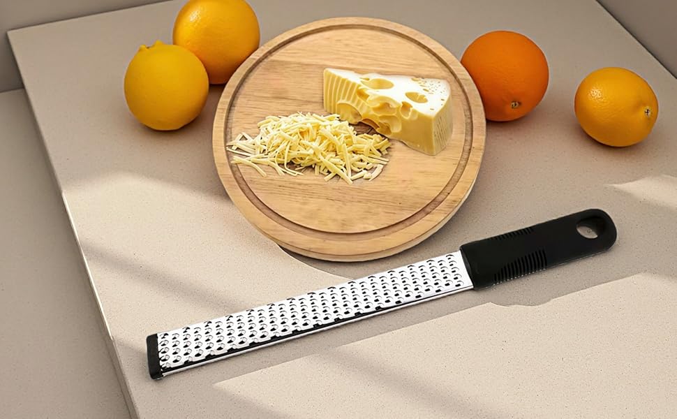 Stainless Steel Lemon Zester Grater with Handle, 12 Inch, Food Grade Kitchen Tool for Cheese, Garlic, Ginger, Chocolate, Citrus