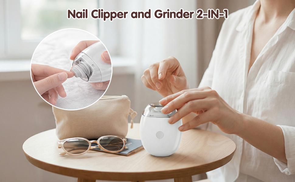 2Pcs Universal Automatic Fingernail Grinder,Electric Automatic Nail Clipper with LED Light and 3-Speed Control for Safe, Quiet, and Precise Trimming Ideal for Seniors, Kids and Adults