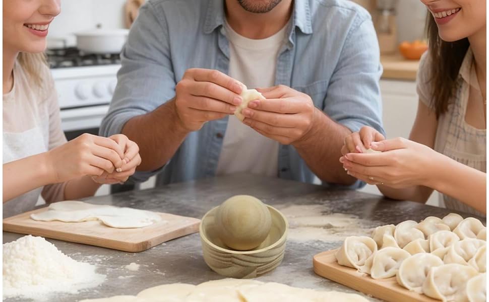 Wooden Dumpling Wrappers Maker, 2 Pieces Ball Rolling Manual Dumpling Wrapper Mould With Dough Press, Reusable Round Ravioli Makers For Making Dumplings Ravioli Pasta Pies Meat Pies At Home