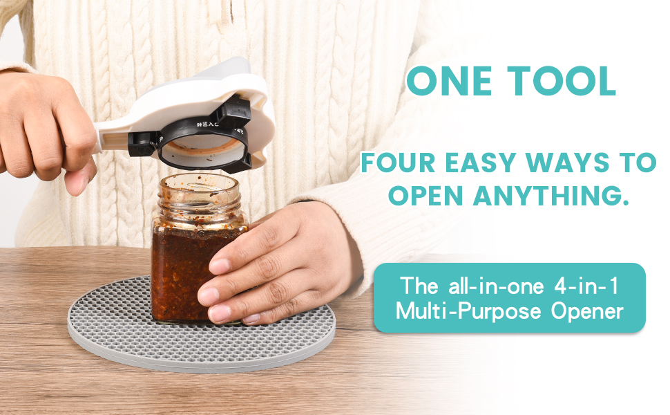 Jar Opener for Weak Hands, Seniors & Arthritis – Adjustable 4-in-1 Bottle & Can Opener with Non-Slip Pad – for Large Pickle Jars, Soda, Wine – Left-Handed & Kid-Friendly, Dishwasher Safe