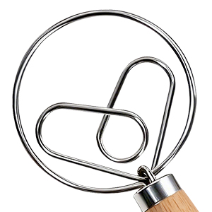 13 Inch Danish Dough Whisk, 304 Stainless Steel Dough Whisk with Long Smooth Wooden Handle - Dutch Whisk Sourdough Bread Tools for Pizza, Pastry & Cake Batter Mixing Easy & Quick