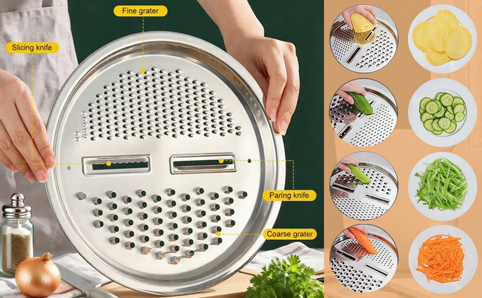 Multifunctional Stainless Steel Basin,10.24In 3 in 1 Multifunctional Stainless Steel Basin Strainer Set with Grater, Strainer&Drain Basket,Suitable for shredding, washing and mixing