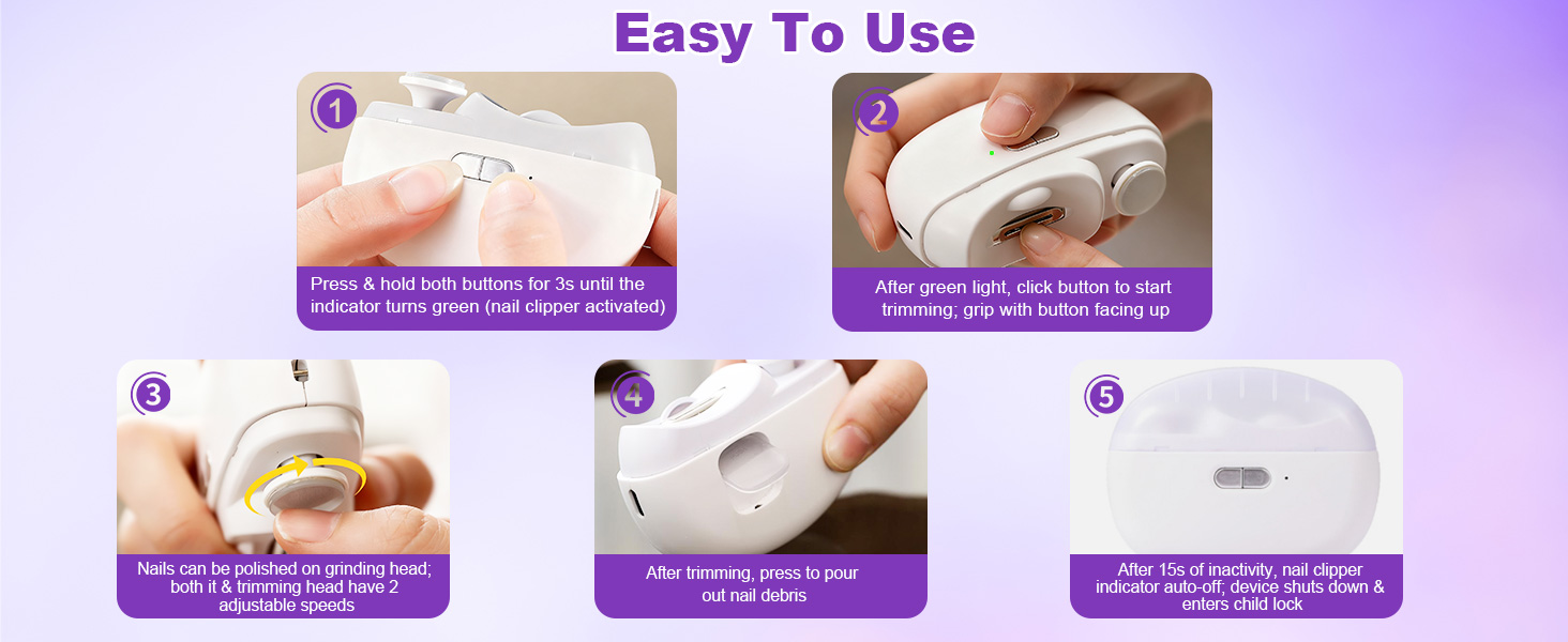 Electric Nail Clipper, 2 in 1 Electric Nail Clippers for Seniors and Adults, Baby Automatic Nail Clipper with Polishing, Light & Storage, Smart Nail Clipper 2-Speed for Fingernail (White)