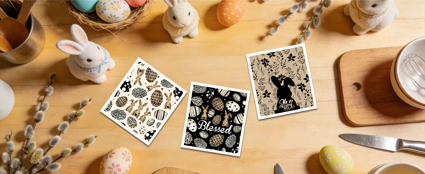 Easter Swedish Dishcloths for Kitchen, 6 Pack Reusable Black Bunny Eggs Dish Cloths Towels, Absorbent Rabbit Floral Sponge Cleaning Towel Wipes for Spring Kitchen Cooking Home Decoration Gift